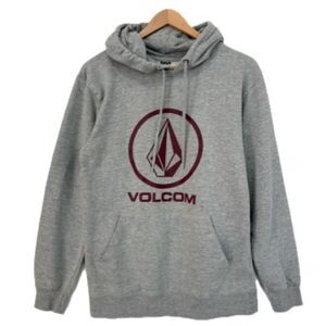Volcom Graphic Logo Fleece Pullover Hoodie Mens Size Small Heather Grey & Maroon